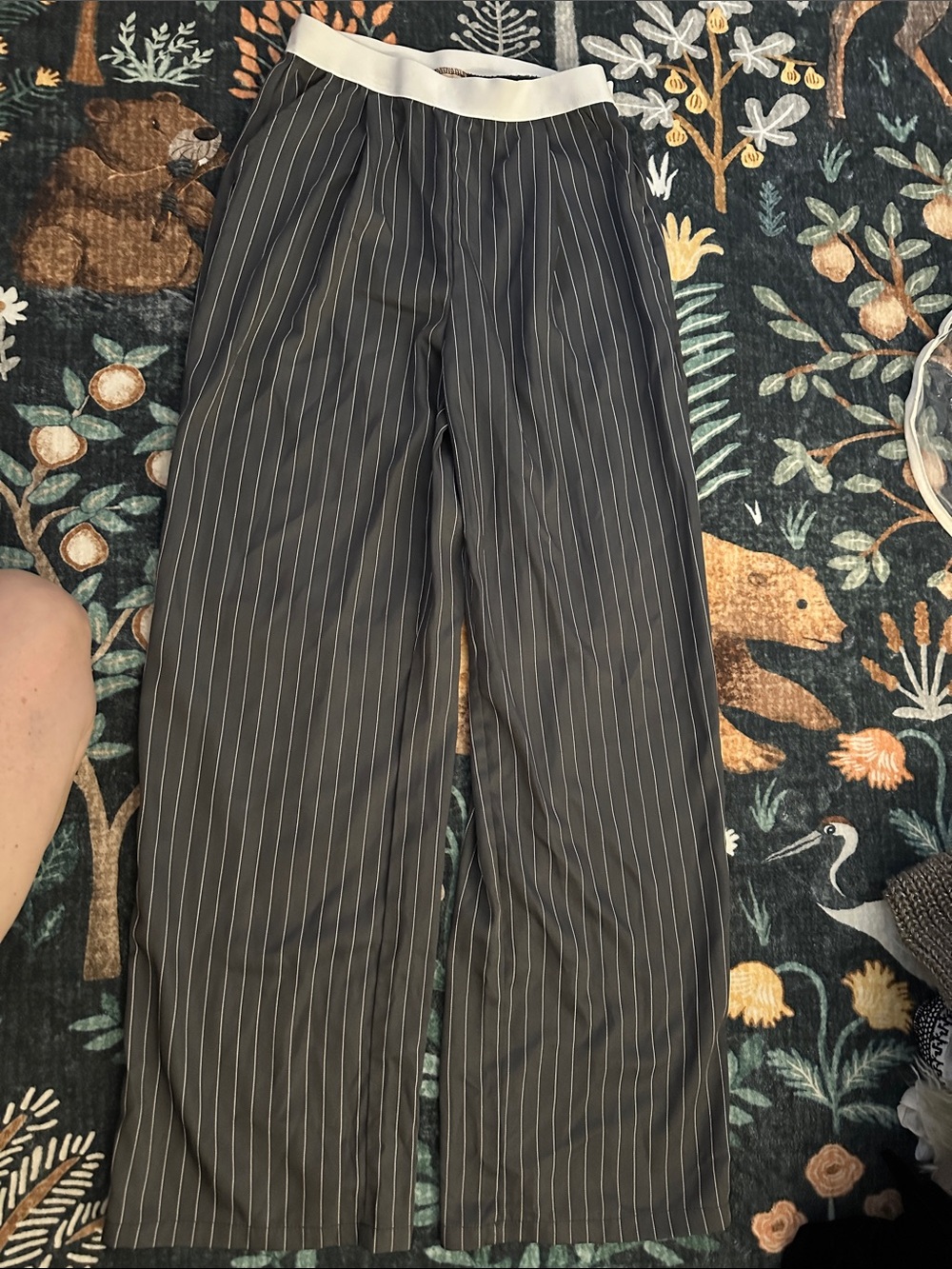 Forever 21 Black Pinstripe Wide-Leg Pants with White Waistband